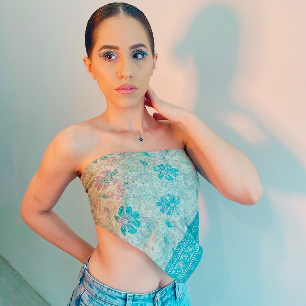 Handmade Blue acuarela vintage silk scarf